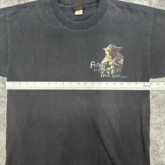 Vintage Star Wars T Shirt Yoda Fear Is The Path To The Dark Side Size L Black - Picture 6 of 7